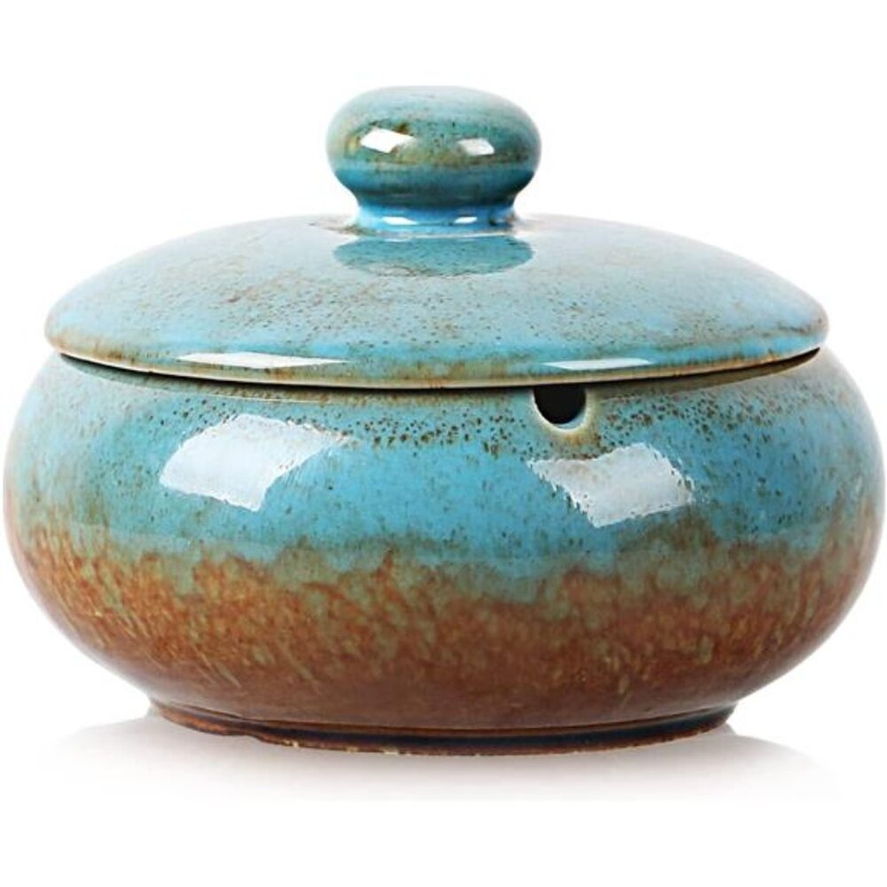 Outdoor Ash tray for Patio with Lid, Windproof Ashtrays for Cigarettes, Handmade